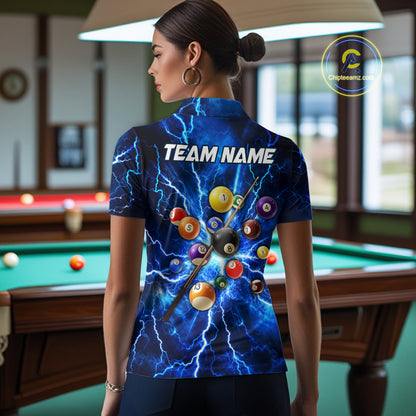 Personalized Blue 8 Ball Pool Lighting Thunder Billiard Shirts For Women Custom Pool Team Jersey TDM7739