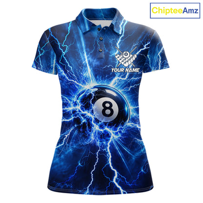 Personalized Blue 8 Ball Pool Lighting Thunder Billiard Shirts For Women Custom Pool Team Jersey TDM7739