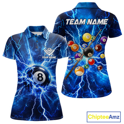 Personalized Blue 8 Ball Pool Lighting Thunder Billiard Shirts For Women Custom Pool Team Jersey TDM7739