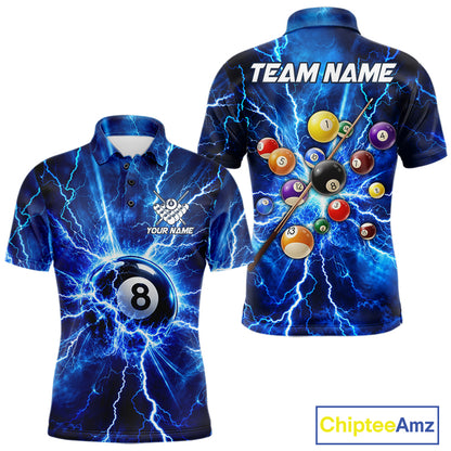 Personalized Blue 8 Ball Pool Lighting Thunder Billiard Shirts For Men Custom Pool Team Jersey TDM7739