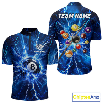 Personalized Blue 8 Ball Pool Lighting Thunder Billiard Shirts For Men Custom Pool Team Jersey TDM7739