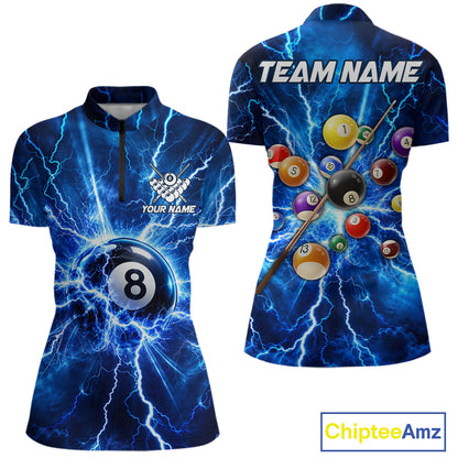 Personalized Blue 8 Ball Pool Lighting Thunder Billiard Shirts For Women Custom Pool Team Jersey TDM7739
