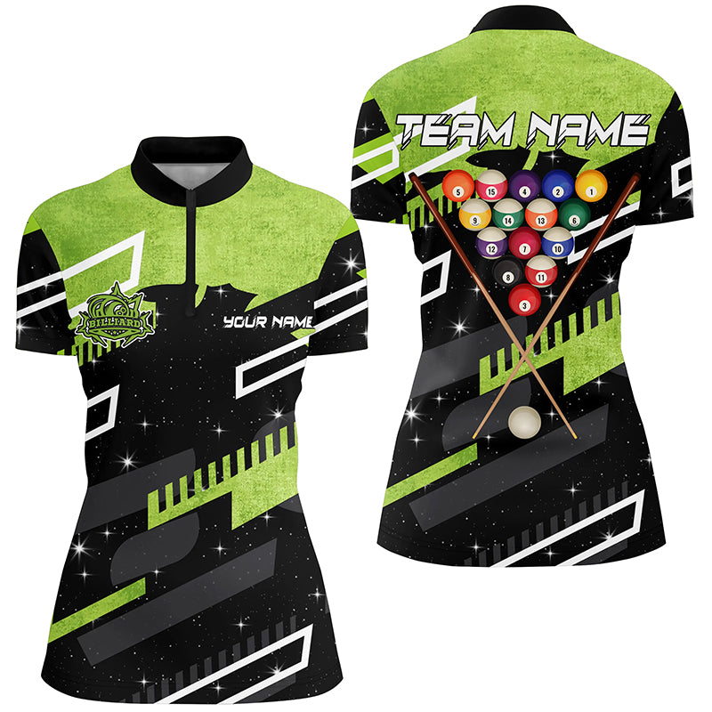 Personalized Green 8 Ball Galaxy Billiards Women Quarter-Zip Shirts Custom Billiard Jerseys TDM0465