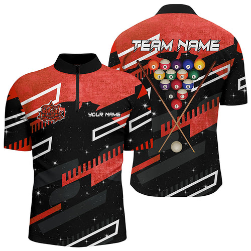 Personalized Red 8 Ball Galaxy Billiards Men Quarter-Zip Shirts Custom Billiard Jerseys TDM0466