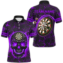 Load image into Gallery viewer, Personalized Fire Flame Skull Magma Pattern Men Dart Shirts, Dart League Shirt Team Jersey |Purple TDM3116