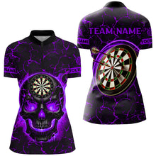 Load image into Gallery viewer, Personalized Fire Flame Skull Magma Pattern Women Dart Shirts, Dart League Shirt Team Jersey |Purple TDM3116