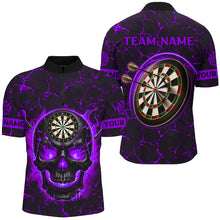 Load image into Gallery viewer, Personalized Fire Flame Skull Magma Pattern Men Dart Shirts, Dart League Shirt Team Jersey |Purple TDM3116