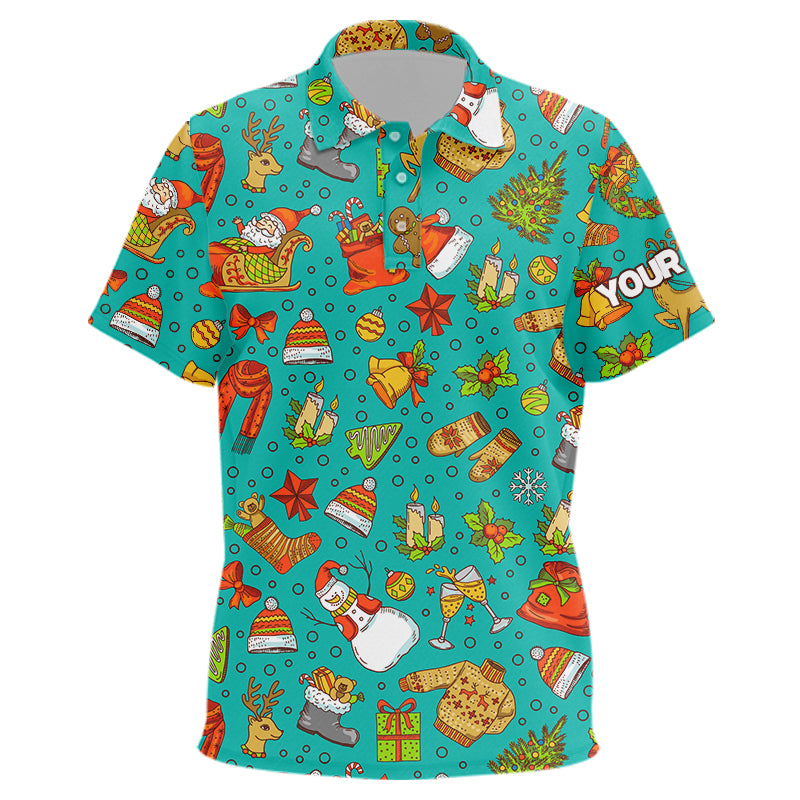 Funny Turquoise Christmas Pattern Kid Golf Polo Shirts Custom Christmas Presents For A Golfer TDM3120