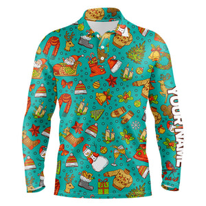 Funny Turquoise Christmas Pattern Men Golf Polo Shirts Custom Christmas Presents For A Golfer TDM3120