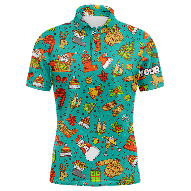 Funny Turquoise Christmas Pattern Men Golf Polo Shirts Custom Christmas Presents For A Golfer TDM3120