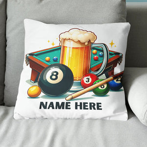 Funny Billiard And Beer Personalized White Pillow, Billiard Cute Pillows TDM0842