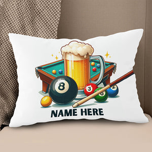 Funny Billiard And Beer Personalized White Pillow, Billiard Cute Pillows TDM0842