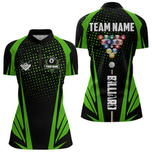 Load image into Gallery viewer, Black And Green Billiard Jerseys For Women Custom 8 Ball Pool Sport Billiard Team Shirts Short Sleeve TDM3363