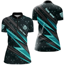 Load image into Gallery viewer, Personalized Turquoise Dart Jerseys Women Dart Polo &amp; Quarter Zip Shirt Custom Team League Dart Shirt TDM3368