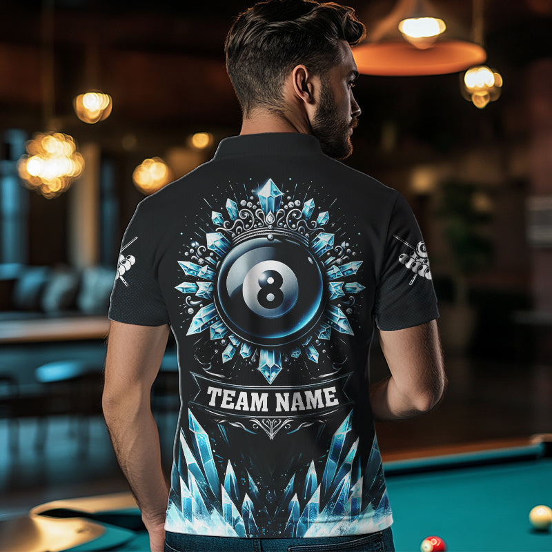 Customized Blue Icy Funny 8 Ball Pool Crown Men Quarter-Zip Shirts Custom Billiard Jerseys TDM1169
