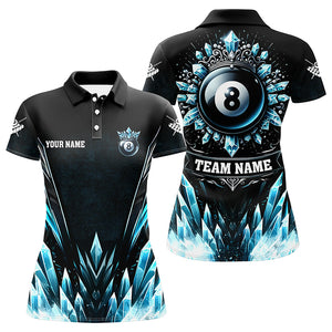 Personalized 3D Blue Icy Funny 8 Ball Pool Crown Women Billiard Polo Shirts Custom Billiard Jerseys TDM1169