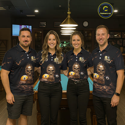 Black And Golden 8 Ball & 9 Ball Skull Billiard Shirt For Men Custom Leopard Pool Team Jersey TDM5997