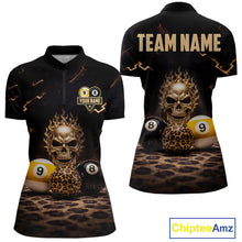 Load image into Gallery viewer, Black And Golden 8 Ball &amp; 9 Ball Skull Billiard Shirt For Women Custom Leopard Pool Team Jersey TDM5997