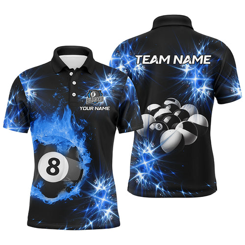Personalized Blue Billiard Ball 8 Fire Flame Men Polo Shirts Custom Billiard Balls Jersey For Team TDM1352