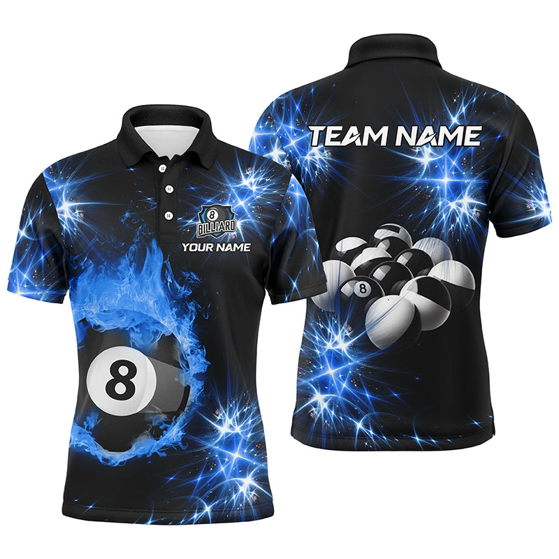 Personalized Blue Billiard Ball 8 Fire Flame Men Polo Shirts Custom Billiard Balls Jersey For Team TDM1352