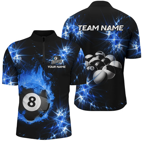 Blue Billiard 8 Ball Fire Flame Men Quarter-Zip Shirt Custom Billiard Balls Team Jersey TDM1352