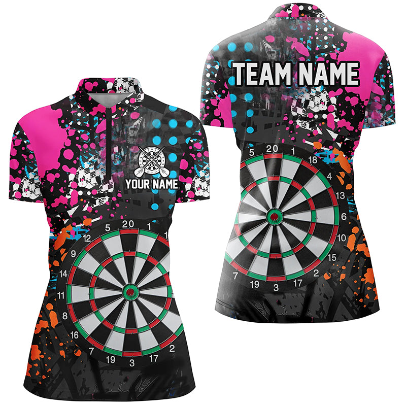Dartboard Colorful Grunge Women Darts Quarter-Zip Shirt Custom Darts Jersey For Team Player TDM1356