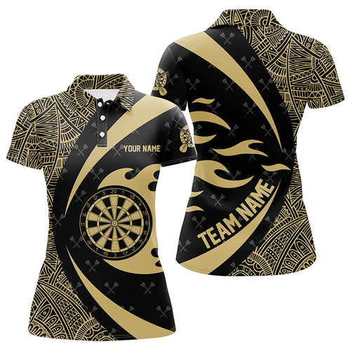 Personalized Yellow And Black Tribal Pattern Darts Women Polo Shirts Custom Unique Darts Team Jersey TDM1357