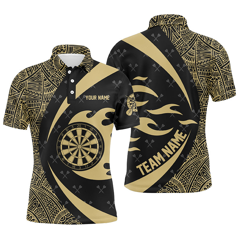 Personalized Yellow And Black Tribal Pattern Darts Men Polo Shirts Custom Unique Darts Team Jersey TDM1357