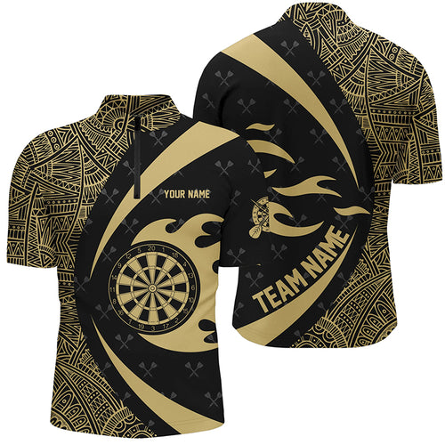 Yellow And Black Tribal Pattern Darts Men Quarter-Zip Shirt Custom Name Darts Team Jersey TDM1357