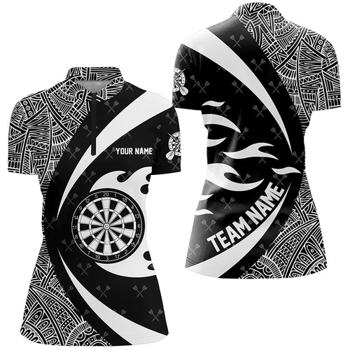 White And Black Tribal Pattern Darts Women Quarter-Zip Shirts Custom Name Darts Team Jersey TDM1358