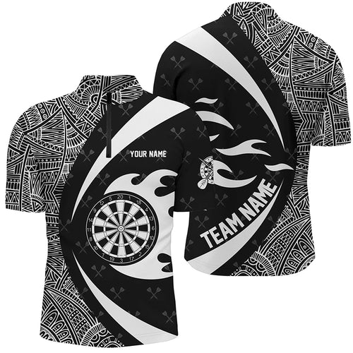 White And Black Tribal Pattern Darts Men Quarter-Zip Shirts Custom Name Darts Team Jersey TDM1358