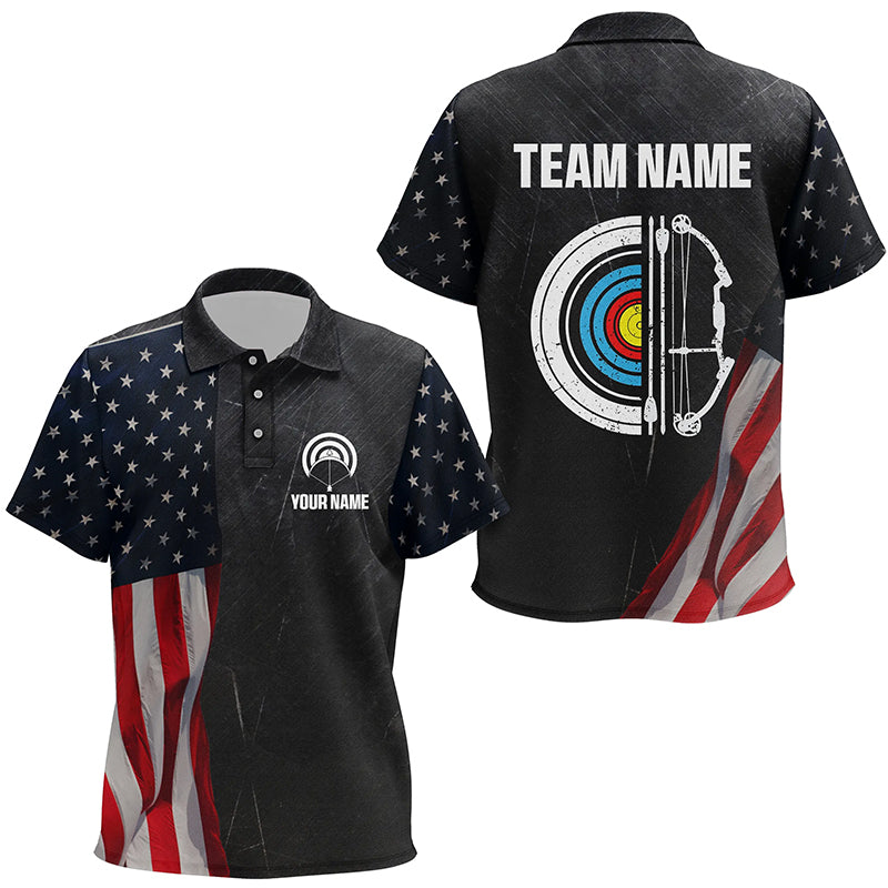 Personalized Retro Us Flag Archery Polo Shirts For Kid Custom Patriotic Archery Jersey For Archer TDM1359