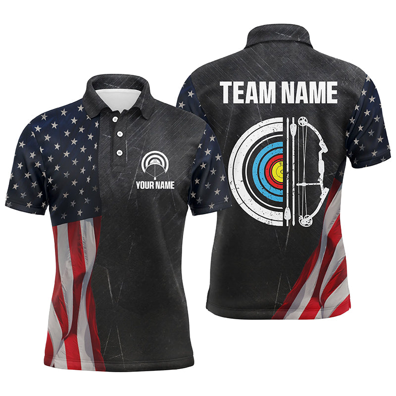 Personalized Retro US Flag Archery Polo Shirts For Men Custom Patriotic Archery Jersey For Archer TDM1359