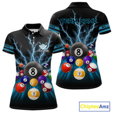 Load image into Gallery viewer, Blue Glowing Electric Billiard Shirts For Women Custom Billiard Jersey Team Polo &amp; Quarter Zip TDM3818