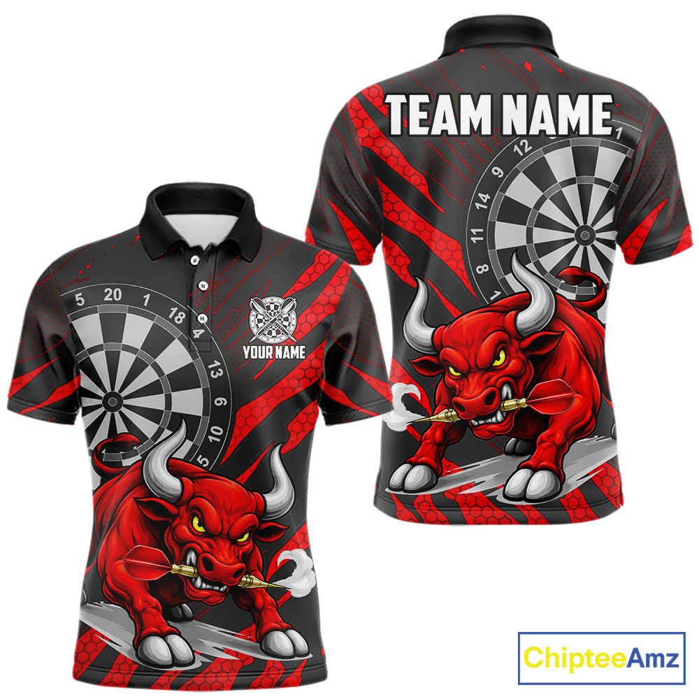 Black And Red Funny Bull Darts Shirt For Men Custom Darts Team Jersey Polo & Quarter Zip Shirt TDM6237