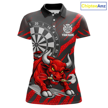 Black And Red Funny Bull Darts Shirt For Women Custom Darts Team Jersey Polo & Quarter Zip Shirt TDM6237