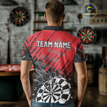 Load image into Gallery viewer, Red Black Grunge Darts Shirts For Men Custom Dart Jersey With Pocket Option TDM4107