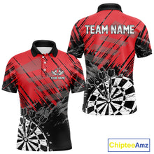 Load image into Gallery viewer, Red Black Grunge Darts Shirts For Men Custom Dart Jersey With Pocket Option TDM4107