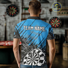 Load image into Gallery viewer, Blue Black Grunge Darts Shirts For Men Custom Dart Jersey With Pocket Option TDM4108