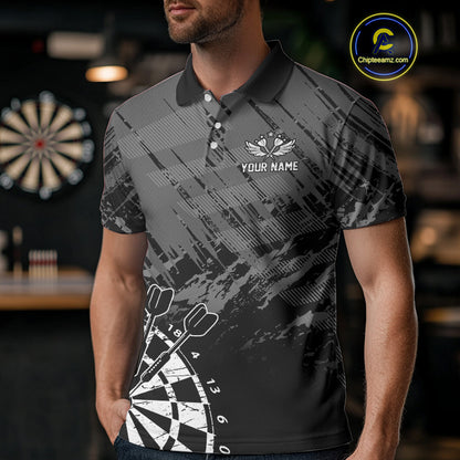 Grey Black Grunge Dart Shirts For Men Custom Dart Jersey With Pocket Option TDM4109