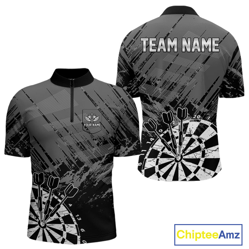 Grey Black Grunge Dart Shirts For Men Custom Dart Jersey With Pocket Option TDM4109
