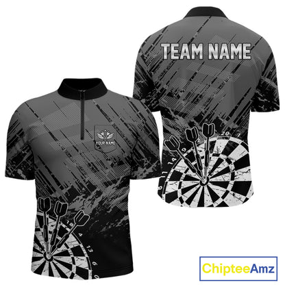 Grey Black Grunge Dart Shirts For Men Custom Dart Jersey With Pocket Option TDM4109