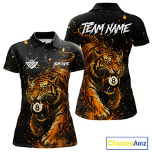 Load image into Gallery viewer, Personalized grunge tiger 8 ball pool billiard team jersey polo shirt for women, custom pool league apparel and billiard tournament jersey.