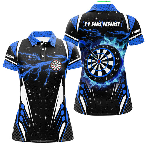 Personalized Thunder Lightning Blue Dart Jerseys Shirts For Women Custom Team League Darts Shirts TDM2150