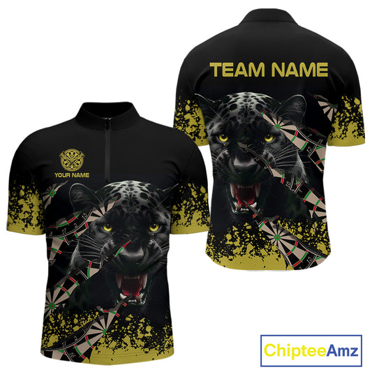 Grunge Black Yellow Panther Dart Shirt For Men Custom Dart Jersey Team Polo & Quarter Zip TDM4484
