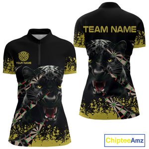 Grunge Black Yellow Panther Dart Shirt For Women Custom Dart Jersey Team Polo & Quarter Zip TDM4484