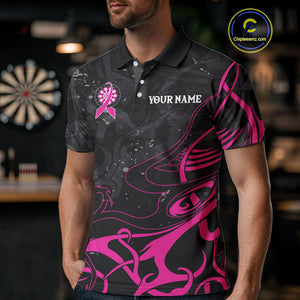 Pink Black Custom Breast Cancer Wings Dart Shirt For Men With Pocket Option TDM4491
