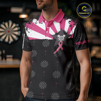 Personalized Pink Ribbon Darts Shirt For Men Custom Breast Cancer Awareness Darts Team Jersey TDM4492