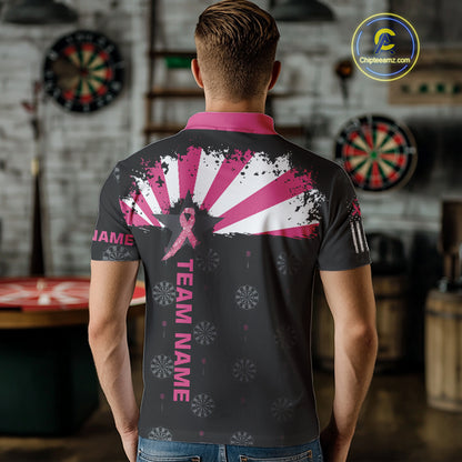 Personalized Pink Ribbon Darts Shirt For Men Custom Breast Cancer Awareness Darts Team Jersey TDM4492