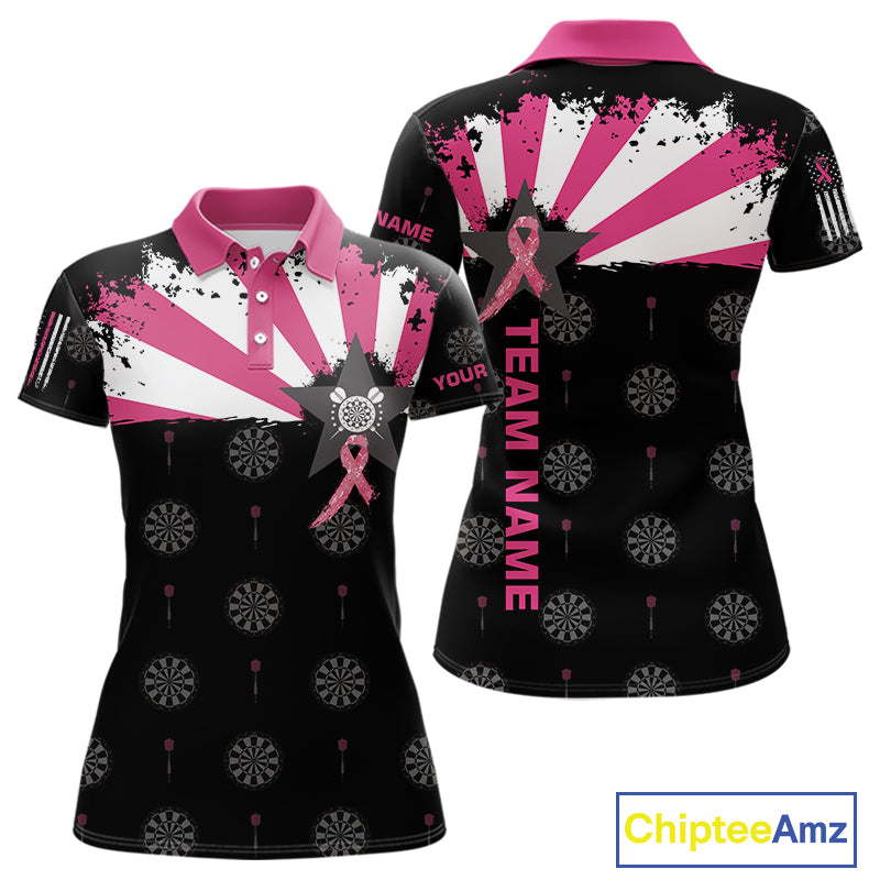 Personalized Pink Ribbon Darts Shirt For Women Custom Breast Cancer Awareness Darts Team Jersey TDM4492